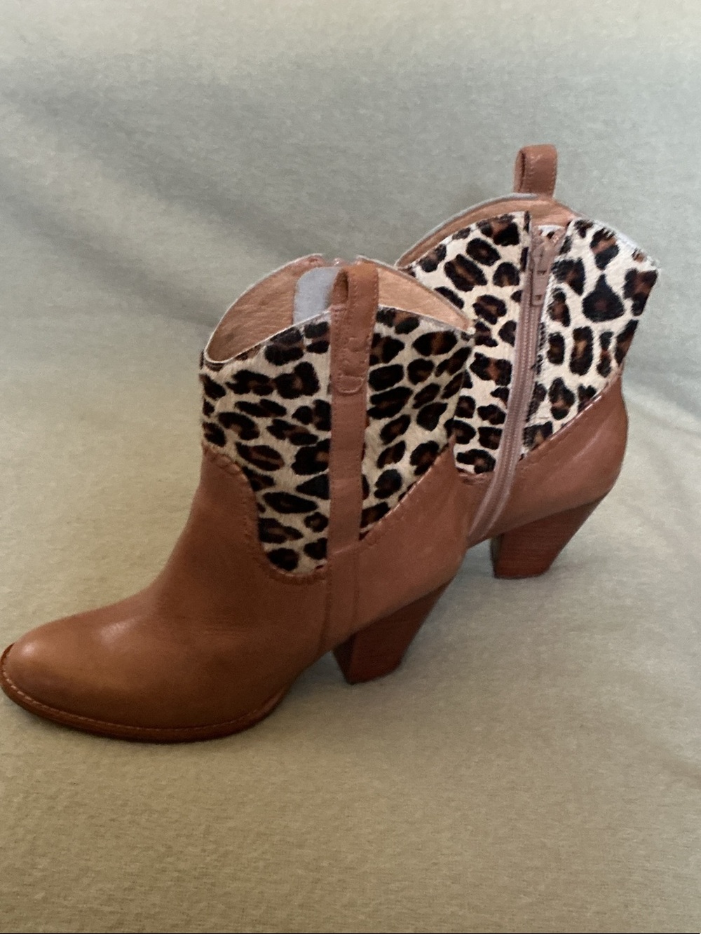Jack Rogers Brown Ankle Boots with Leopard-Print Shaft
